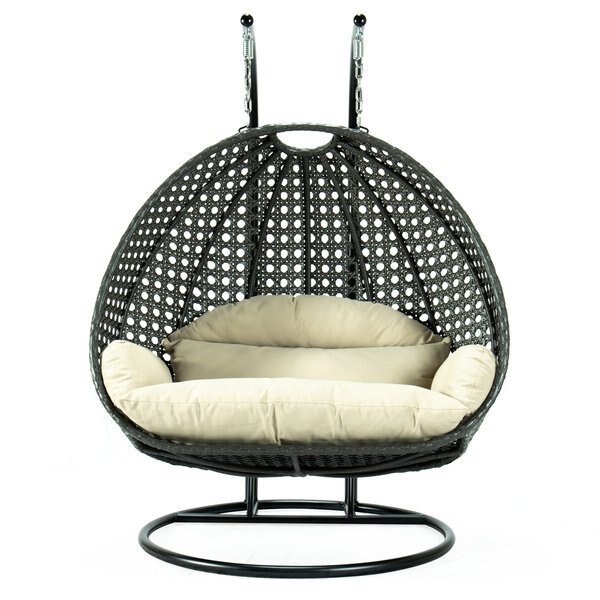 Charcoal Wicker Hanging 2 person Egg Swing Chair with Taupe Cushions, Leisuremod, Mfr#: ESCCH-57TP