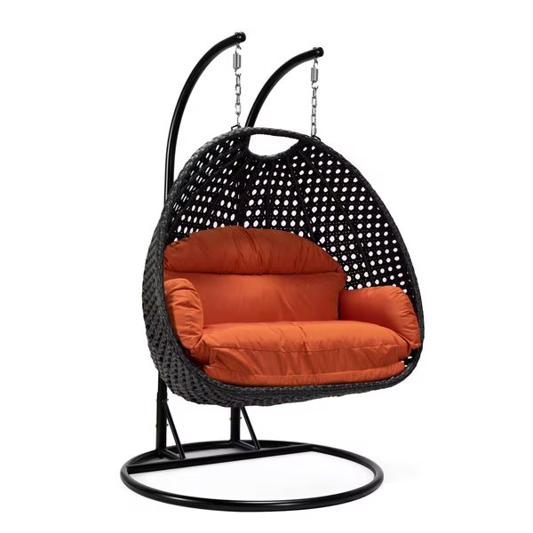 Mendoza Charcoal Wicker Hanging 2 person Egg Swing Chair with Orange Cushions, Leisuremod, Mfr#: MSCCH-53OR