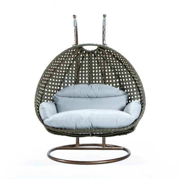 Beige Wicker Hanging 2 person Egg Swing Chair with Light Grey Cushions, Leisuremod, Mfr#: ESCBG-57LGR