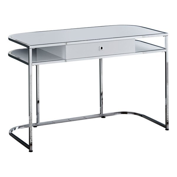 Computer Desk, Home Office, Laptop, Storage Drawers, 48"L, Work, Metal, Laminate, White, Chrome, Monarch Specialties, Mfr#: I 7520