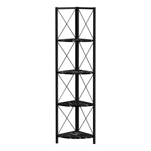 Bookshelf, Bookcase, Etagere, Corner, 4 Tier, 60"H, Office, Bedroom, Metal, Black Marble Look, Monarch Specialties, Mfr#: I 3650