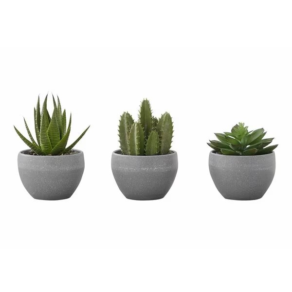 Artificial Plant, 6" Tall, Succulent, Indoor, Faux, Fake, Table, Greenery, Potted, Set Of 3, Monarch Specialties, Mfr#: I 9587