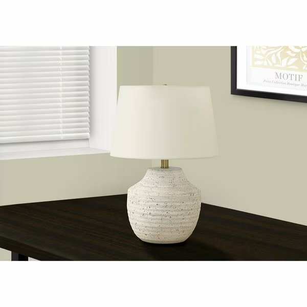 Lighting, 20 in.H, Table Lamp, Cream Concrete, Ivory / Cream Shade, Modern, Monarch Specialties, Mfr#: I 9730