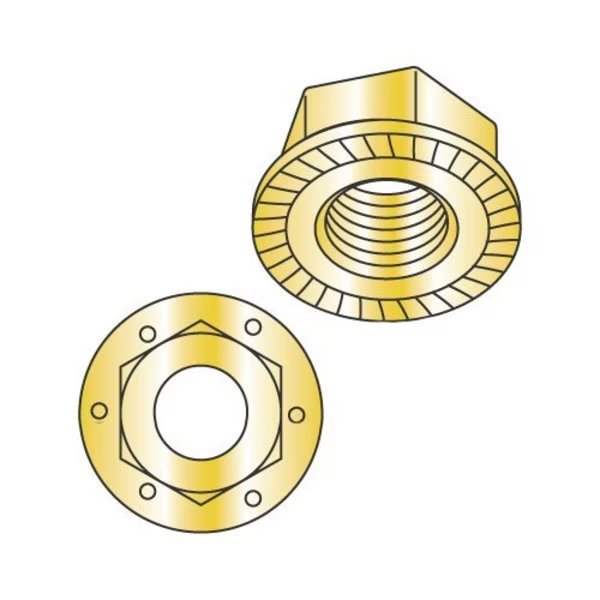Serrated Lock Nut, 1/2"-13, Steel, Grade 8, Yellow Zinc, 250 PK, Newport Fasteners, Mfr#: 350046