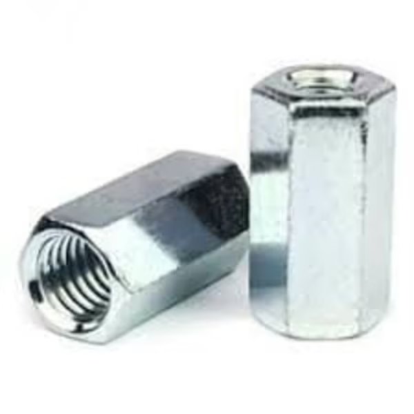 Coupling Nut Reducer, 3/8"-16 and 1/4"-20, Steel, Grade A, Zinc Plated, 1 in Lg, 1/2 in Hex Wd, Newport Fasteners, Mfr#: 458079-PR-50
