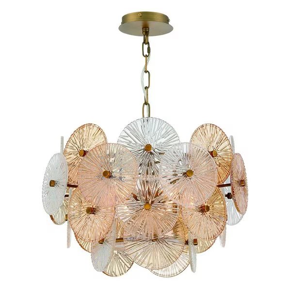 Sue-Anne Modern Incadescent Indoor Chandelier, 6-Light, Drum, Dimmable, Plated Brass, Eurofase, Mfr#: 44571-016