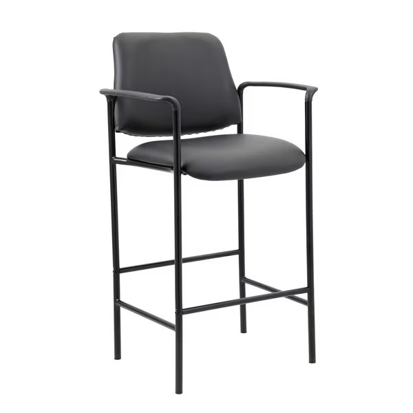 Square Back Diamond Stool with Arm In Black Caressoft, Boss, Mfr#: B169503-CS