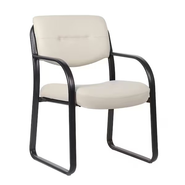 Guest Chair, Black Steel Frame, Beige Vinyl