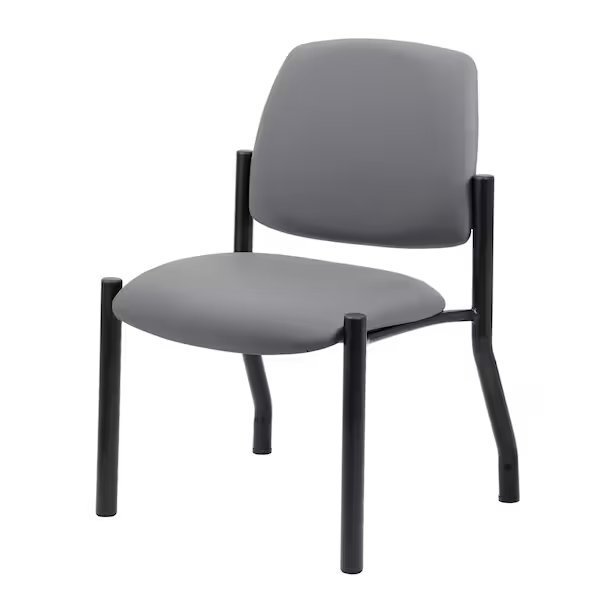 Patient Guest Armless Chair, Black Steel Frame, Gray Antimicrobial Vinyl, 300 lb Capacity