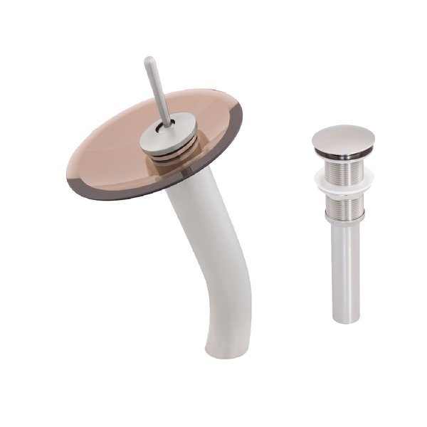 Novatto FALLS Single Lever Waterfall Vessel Faucet Set, Brushed Nickel/ Tea Glass, Novatto, Mfr#: GF-001BN-T-PUD