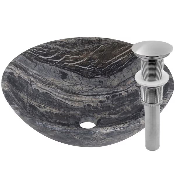 Lunar Marble Vessel Sink and Brushed Nickel Umbrella Drain, Novatto, Mfr#: NOSV-LMBN