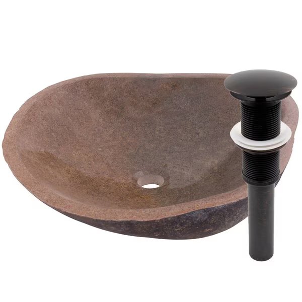 Terra Cobblestone Natural Stone Vessel Sink and Oil Rubbed Bronze Drain, Novatto, Mfr#: NOSV-TCORB