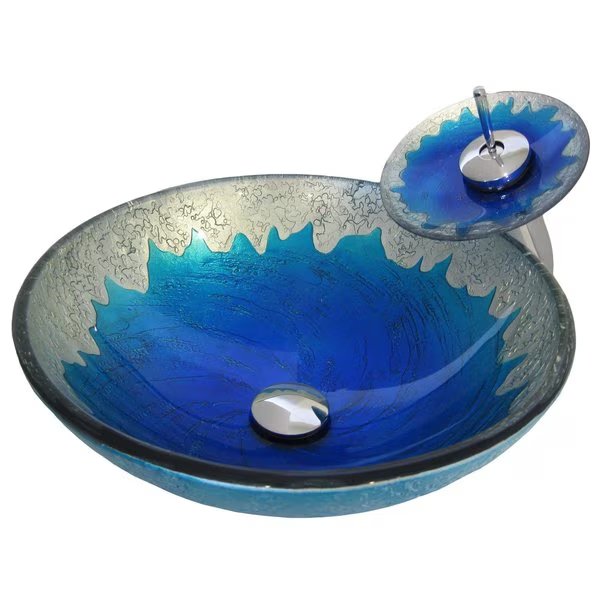 DIACCIO Glass Vessel Bathroom Sink Set, Chrome, Novatto, Mfr#: NSFC-017001CH
