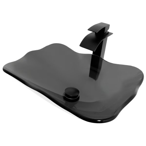 Clear Rectangular Glass Vessel Sink and Eclipse Faucet in Matte Black, Novatto, Mfr#: NSFC-317G136MB