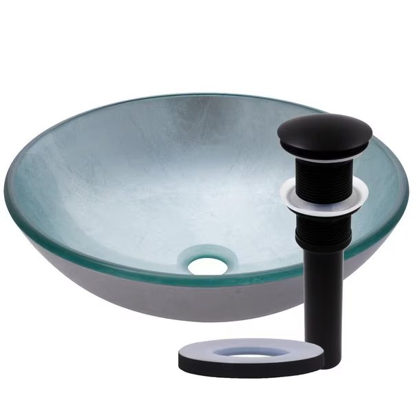ARGENTO Glass Vessel Bathroom Sink Set, Matte Black, Novatto, Mfr#: TIG-7032MB