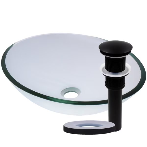 OVALE Glass Vessel Bathroom Sink Set, Matte Black, Novatto, Mfr#: TIG-8012CMB