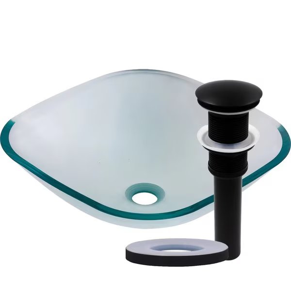 PIAZZA Glass Vessel Bathroom Sink Set, Matte Black, Novatto, Mfr#: TIG-8017MB