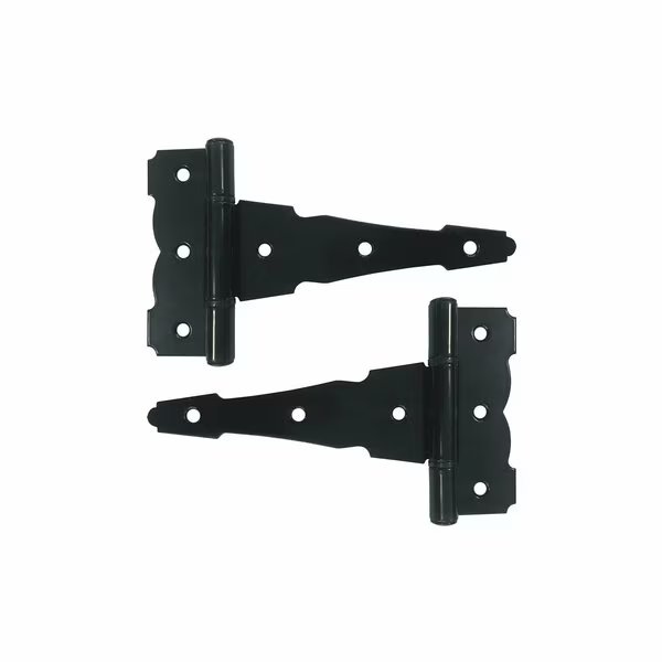 BLACK GALVANIZED STEEL HEAVY DUTY DECORATIVE 6in TEE HINGES, 2PK, Nuvo Iron, Mfr#: HDTH6BLK