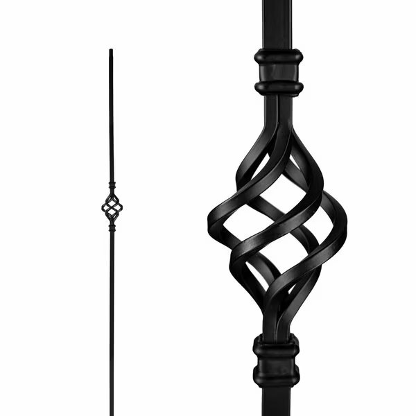 in Square x 44in Long Black Steel Interior Balusters - Single Basket, 12PK, Nuvo Iron, Mfr#: SQI1B-MP12