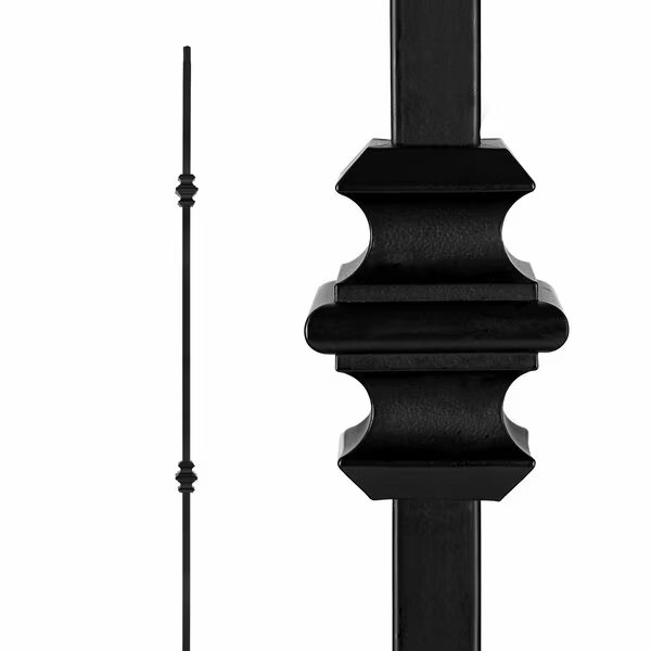in Square x 44in Long Black Steel Interior Balusters - Double Collar, 12PK, Nuvo Iron, Mfr#: SQI2C-MP12