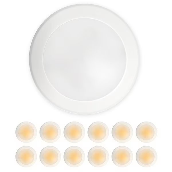 5/6" LED Flush Mount Ceiling Light, Dimmable Retrofit Disk Recessed Lighting Fixture, 2700K, 12 Pack, Nuwatt, Mfr#: NW-R-DSK-6-15W-27K-12P