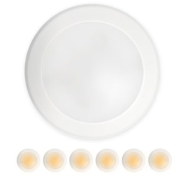 5/6" LED Flush Mount Ceiling Light, Dimmable Retrofit Disk Recessed Lighting Fixture, 2700K, 6 Pack, Nuwatt, Mfr#: NW-R-DSK-6-15W-27K-6P