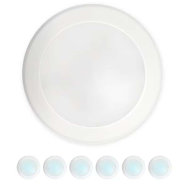 5/6" LED Flush Mount Ceiling Light, Dimmable Retrofit Disk Recessed Lighting Fixture, 4000K, 6 Pack, Nuwatt, Mfr#: NW-R-DSK-6-15W-40K-6P
