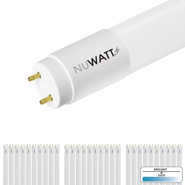 4 FT LED T8 Tube Light T10 T12 Hybrid Type A+B 5000K Daylight 18W High Brightness 2200LM 30PK, Nuwatt, Mfr#: NW-T8F-4-18W-50K-30P