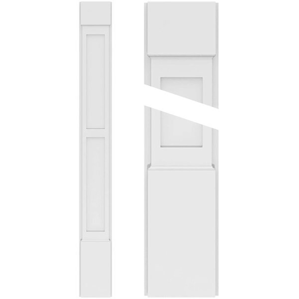 Two Equal Flat Panel PVC Pilaster w/Standard Capital & Base, 6"W x 60"H x 2"P, Ekena Millwork, Mfr#: PILP06X060DFP01-2