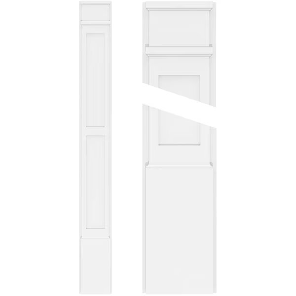 Two Equal Flat Panel PVC Pilaster w/Decorative Capital & Base, 12"W x 90"H x 2"P, Ekena Millwork, Mfr#: PILP12X090DFP02-2