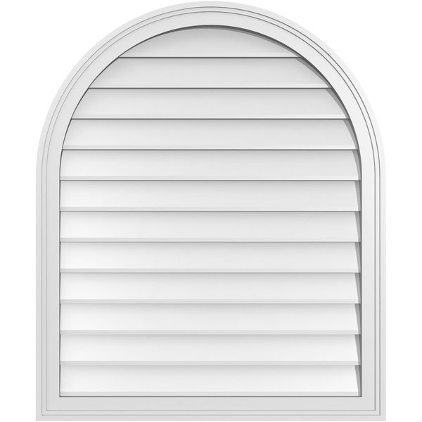Round Top Surface Mount PVC Gable Vent w/ 2"W x 1-1/2"P Brickmould Frame, 30"W x 36"H, Ekena Millwork, Mfr#: GVPRT30X3602SN