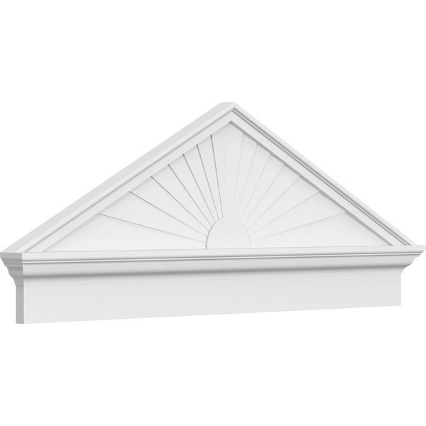 Peaked Cap Sunburst Architectural PVC Combination Pediment, 50"W x 19-3/8"H x 2-3/4"P (Pitch 6/12), Ekena Millwork, Mfr#: PEDPC050X195PKC01