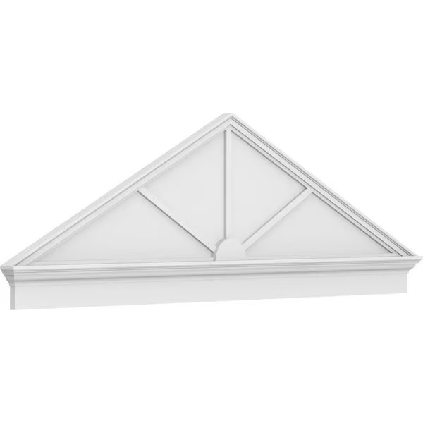 Peaked Cap 3 Spoke Architectural PVC Combination Pediment, 84"W x 27-7/8"H x 2-3/4"P (Pitch 6/12), Ekena Millwork, Mfr#: PEDPC084X280PKC03