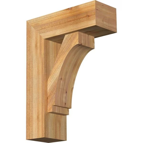 Imperial Block Rough Sawn Bracket w/ Offset Brace, Western Red Cedar, 8"W x 22"D x 30"H, Ekena Millwork, Mfr#: BKT0806X22X30IMP05RWR