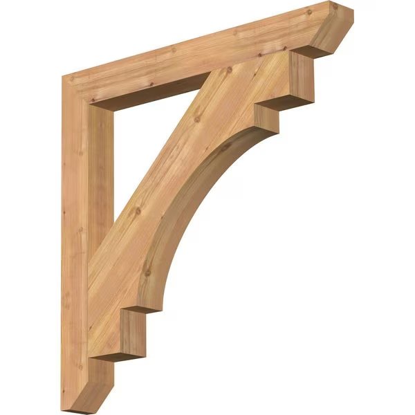 Merced Slat Smooth Bracket, Western Red Cedar, 3 1/2"W x 32"D x 32"H, Ekena Millwork, Mfr#: BKT04X32X32MRC06SWR