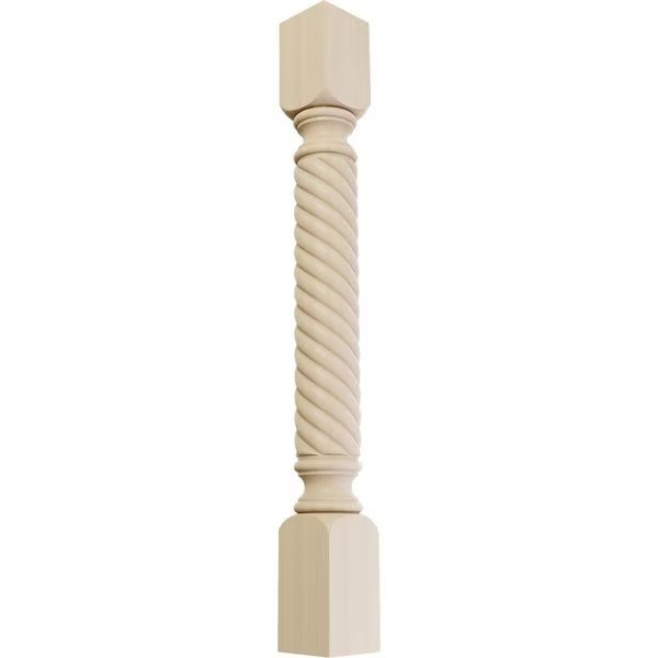 3 3/4"W x 3 3/4"D x 35 1/2"H Hamilton Rope Cabinet Column, Rubberwood, Ekena Millwork, Mfr#: COL03X03X35HARW