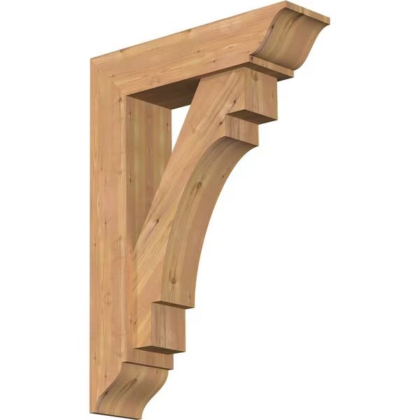 Merced Traditional Smooth Bracket w/ Offset Brace, Western Red Cedar, 7 1/2"W x 28"D x 40"H, Ekena Millwork, Mfr#: BKT0806X28X40MRC01SWR