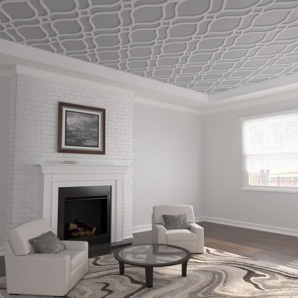 31 16W x 46 34H x 58T Small Villarreal Decorative Fretwork Ceiling Panels, PVC, Ekena Millwork, Mfr#: CELP31X4702VIL