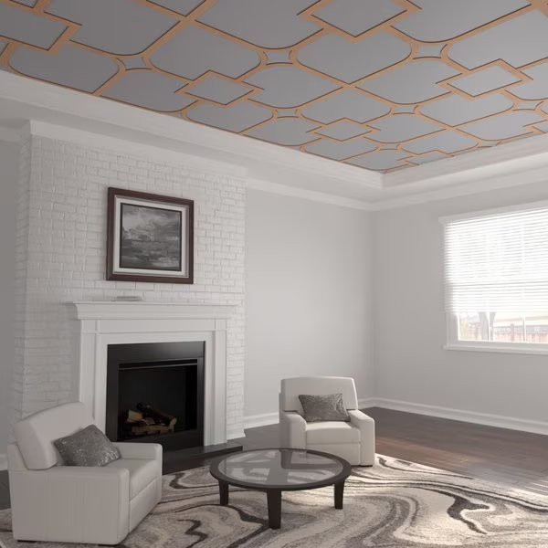 78 34W x 78 34H x 14T Large Olivia Decorative Fretwork Wood Ceiling Panels, Alder, Ekena Millwork, Mfr#: CELW79X79X0250OLVAL