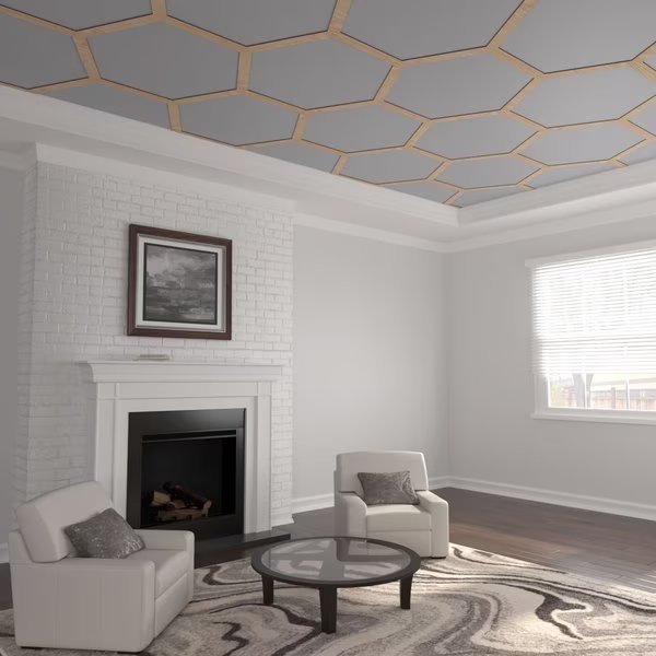 81 56W x 47 14H x 14T Large Westmore Decorative Fretwork Wood Ceiling Panels, Red Oak, Ekena Millwork, Mfr#: CELW82X47X0250WSTRO