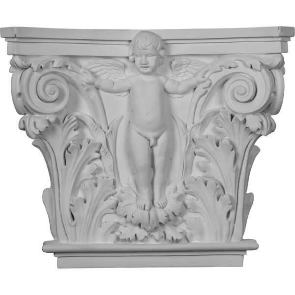 16 3/8"W x 13 5/8"H x 3 7/8"P Angel Onlay Capital (Fits Pilasters up to 10 5/8"W x 1"D), Ekena Millwork, Mfr#: CAP14X16X04AN