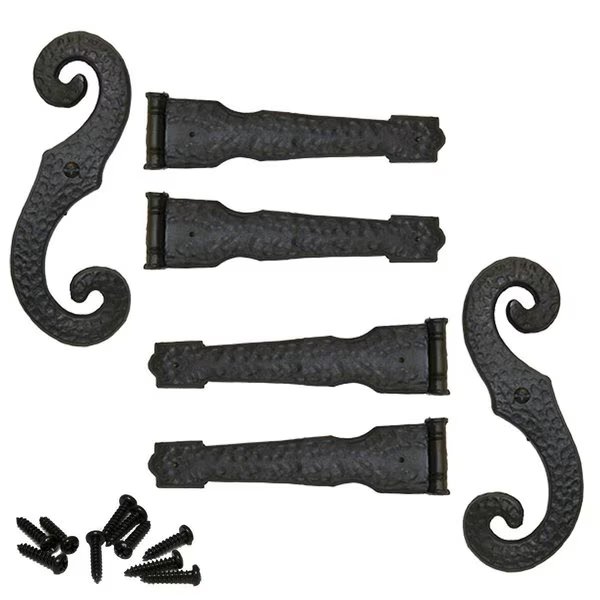 Decorative Vinyl Hinges, 4 Hinges, 2 S-Hooks for Lifetime Vinyl Shutters, 002 - Black, Ekena Millwork, Mfr#: LVDH0006002