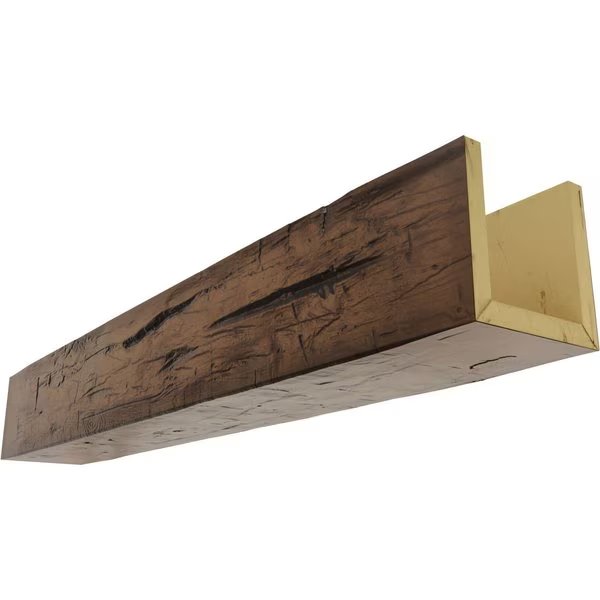 3-Sided (U-beam) Hand Hewn Endurathane Faux Wood Ceiling Beam, Premium Aged, 12"W x 12"H  x 16'L, Ekena Millwork, Mfr#: BMHH3C0120X120X192ZD