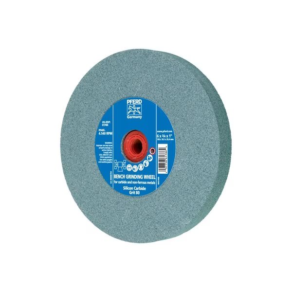 6" x 3/4" Vitrified Bench Wheel - 1" A.H., Silicon Carbide, 80 Grit, Pferd, Mfr#: 61786