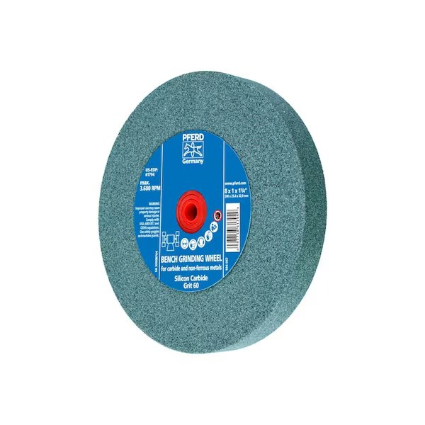 8" x 1" Vitrified Bench Wheel - 1-1/4" A.H., Silicon Carbide, 60 Grit, Pferd, Mfr#: 61794