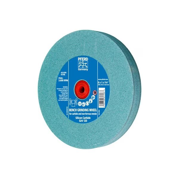 8" x 1" Vitrified Bench Wheel - 1-1/4" A.H., Silicon Carbide, 120 Grit, Pferd, Mfr#: 61796
