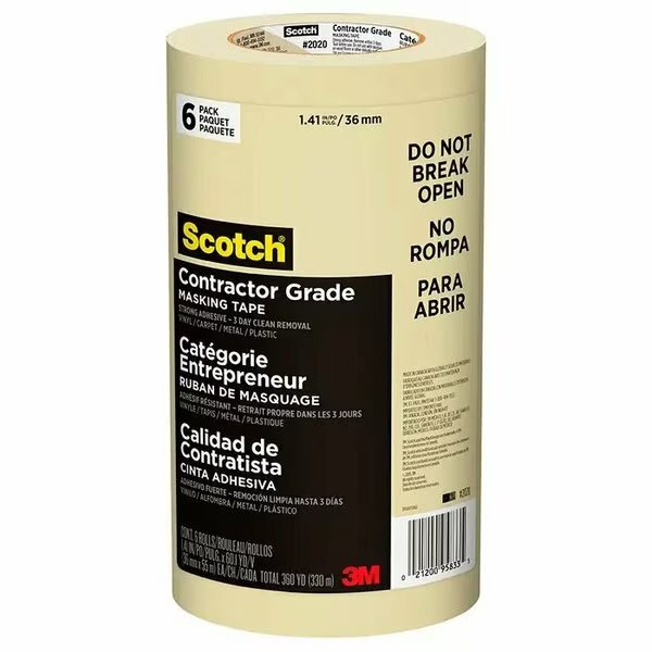 1.41" x 60 Yds Tan Scotch Contractor Grade Masking Tape 6-Pk, Scotch, Mfr#: 2020-36AP-6