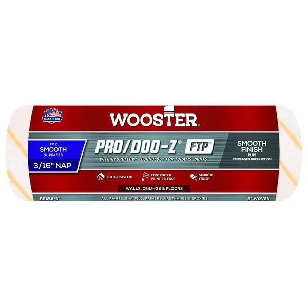 9" Paint Roller Cover, 3/16" Nap Nap, Woven Fabric, Wooster, Mfr#: RR665