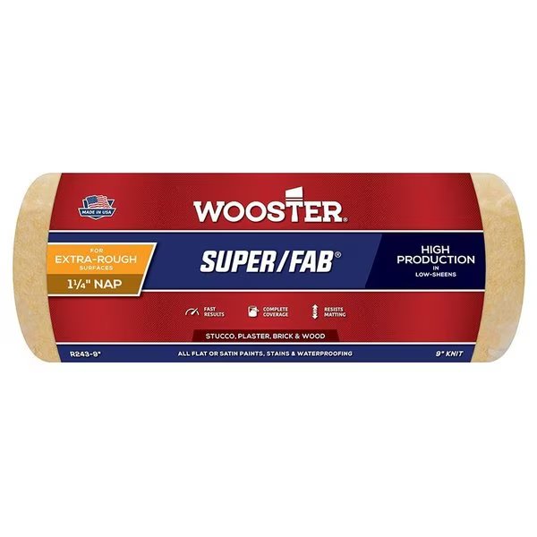 9" Paint Roller Cover, 1-1/4" Nap Nap, Knit Fabric, Wooster, Mfr#: R243