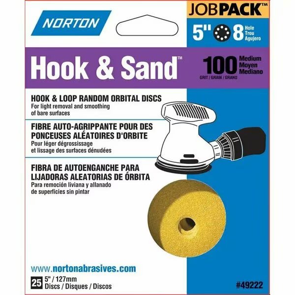 5" Hook & Sand 8-Hole Sanding Disc, P100-Grit, PK 25, Norton Co, Mfr#: 49222